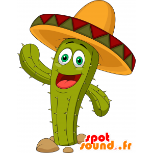 Obří zelená kaktus maskot s kloboukem - MASFR030246 - 2D / 3D Maskoti
