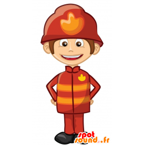 Brannmann Mascot holde rødt og gult - MASFR030247 - 2D / 3D Mascots