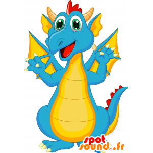 Blue and yellow dragon mascot, giant and impressive - MASFR030256 - 2D / 3D mascots