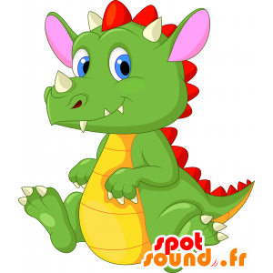 Grüne und gelbe Drachen-Maskottchen, riesige und beeindruckende - MASFR030257 - 2D / 3D Maskottchen