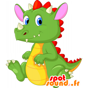 Verde y amarillo de la mascota dragón, gigante e impresionante - MASFR030257 - Mascotte 2D / 3D