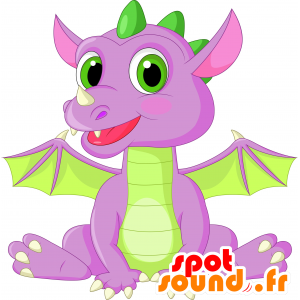Púrpura y la mascota dragón verde, gigante e impresionante - MASFR030258 - Mascotte 2D / 3D