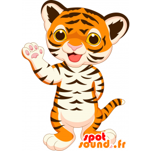 Mascotte de tigre orange, marron et blanc, très fun - MASFR030259 - Mascottes 2D/3D