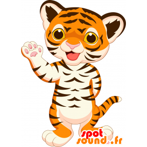 Naranja mascota del tigre, marrón y blanco, muy divertido - MASFR030259 - Mascotte 2D / 3D