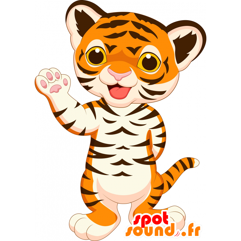 Mascotte de tigre orange, marron et blanc, très fun - MASFR030259 - Mascottes 2D/3D