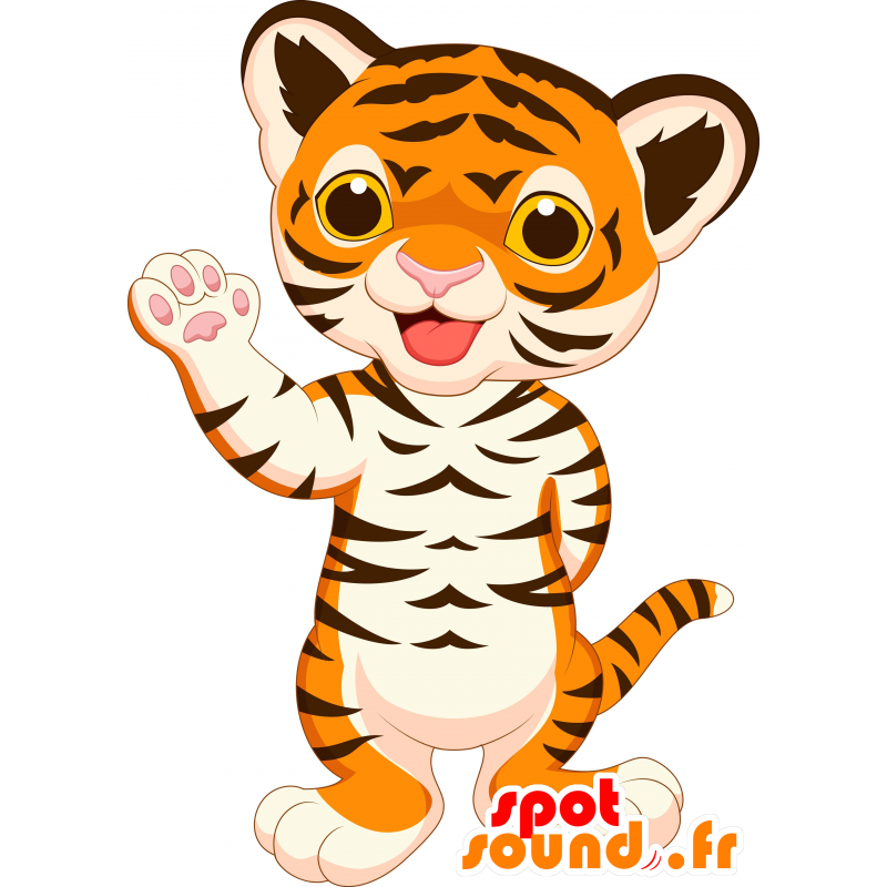 Naranja mascota del tigre, marrón y blanco, muy divertido - MASFR030259 - Mascotte 2D / 3D