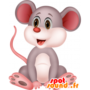 Råttmaskot, grå och rosa mus - Spotsound maskot