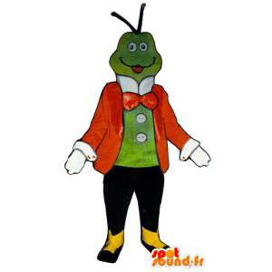 Mascotte d'insecte vert, de cricket, en costume rouge - MASFR007598 - Mascottes Insecte