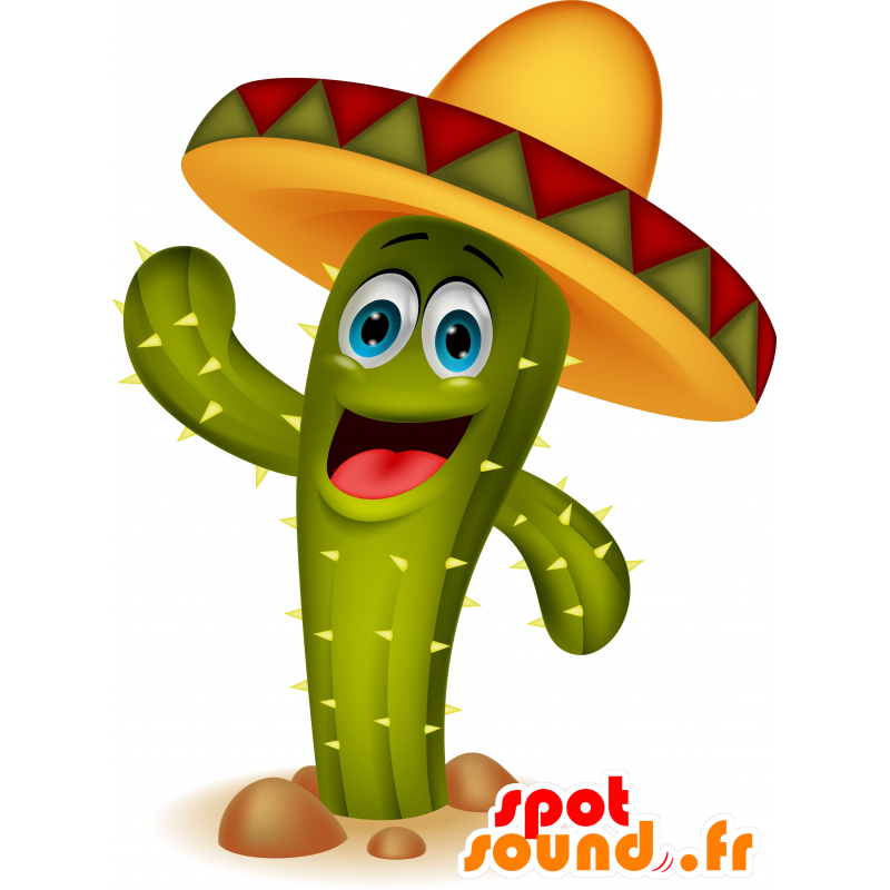 Cacto verde gigante com uma mascote sombrero - MASFR030277 - 2D / 3D mascotes