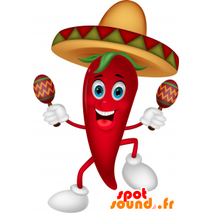 Maskot gigantisk rød pepper. Meksikansk krydder Mascot - MASFR030278 - 2D / 3D Mascots