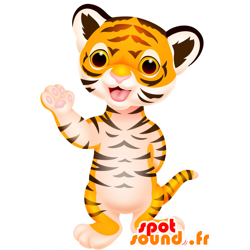 Orange tiger mascot, white and black. baby tiger