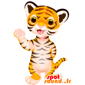 Orange, hvid og sort tigermaskot. Baby tiger - Spotsound maskot