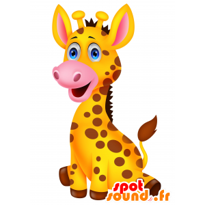 La mascota jirafa amarillo y marrón, muy realista - MASFR030280 - Mascotte 2D / 3D