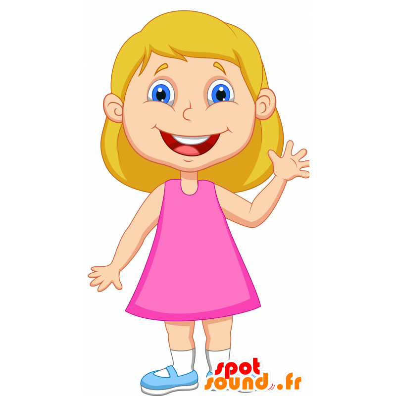 Blondes Mädchen mit einem rosafarbenen Kleid Maskottchen - MASFR030283 - 2D / 3D Maskottchen