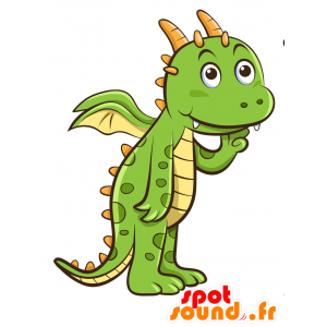 Green and yellow dragon mascot, giant and impressive - MASFR030287 - 2D / 3D mascots