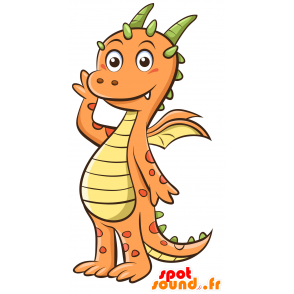 Mascotte de dragon orange et jaune, géant et impressionnant - MASFR030288 - Mascottes 2D/3D