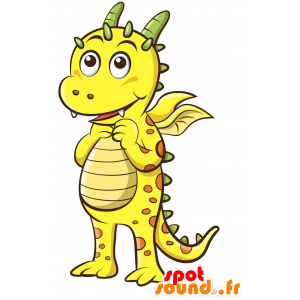 Verde y amarillo de la mascota dragón, gigante e impresionante - MASFR030289 - Mascotte 2D / 3D