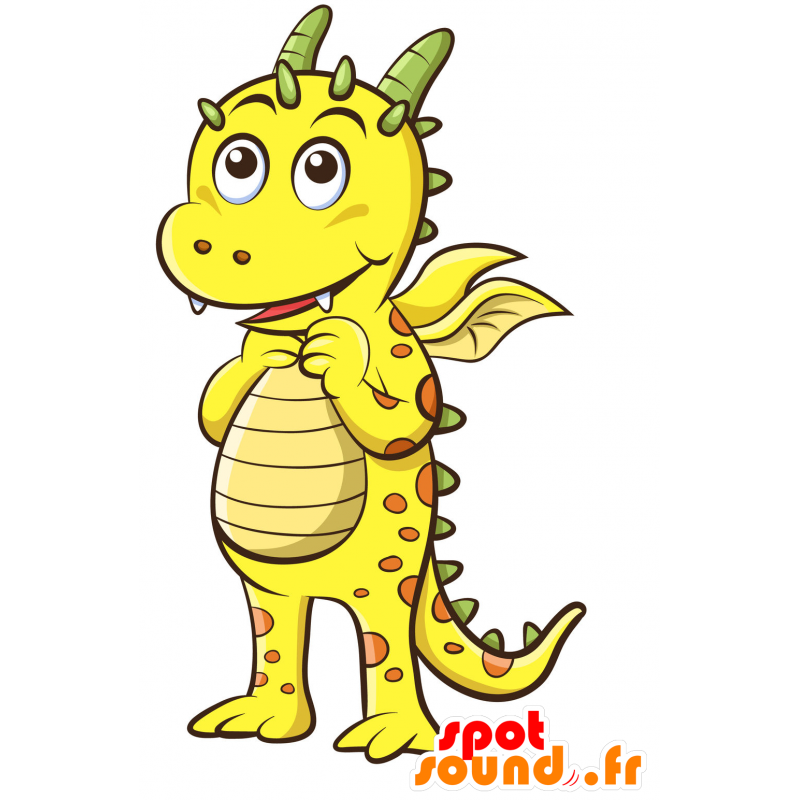 Mascotte de dragon vert et jaune, géant et impressionnant - MASFR030289 - Mascottes 2D/3D