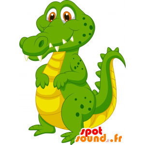 Groen en geel krokodil mascotte, reus en zeer realistisch - MASFR030291 - 2D / 3D Mascottes