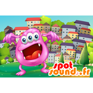 Pink monster mascot and round, very impressive - MASFR030295 - 2D / 3D mascots