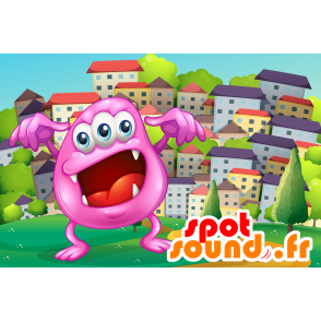 Roze monster mascotte en rond, zeer indrukwekkend - MASFR030295 - 2D / 3D Mascottes