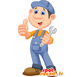 Mascot werknemer met een blauwe dop - MASFR030303 - 2D / 3D Mascottes
