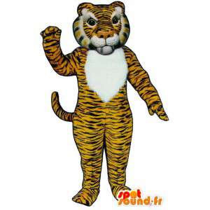 Mascotte de tigre jaune et blanc, tigré - MASFR007606 - Mascottes Tigre