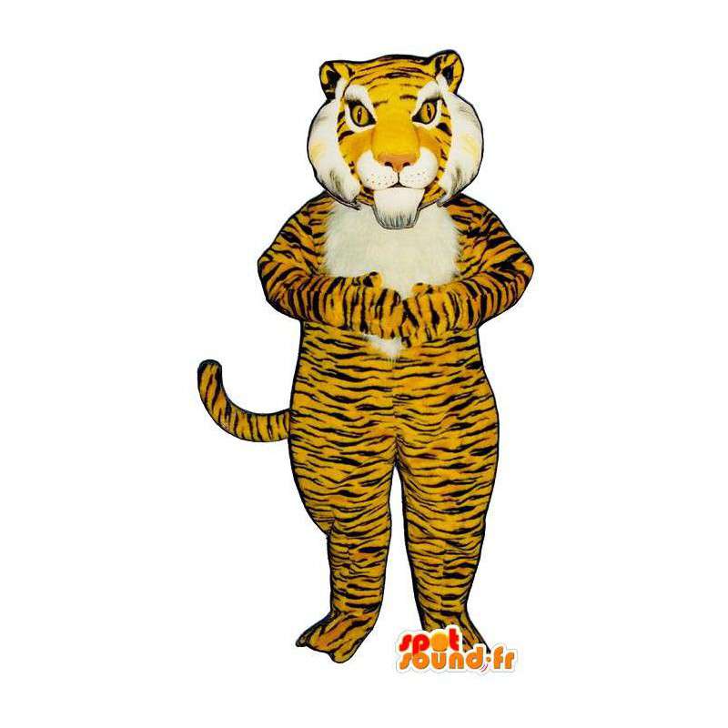 Gul og hvit huskatt tiger drakt - MASFR007607 - Tiger Maskoter
