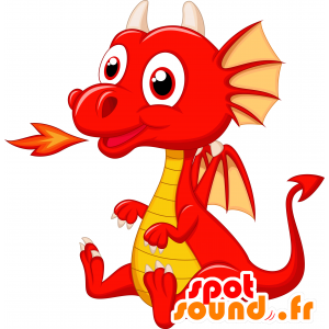 Mascot roten Drachen, Riesen und lustig - MASFR030320 - 2D / 3D Maskottchen