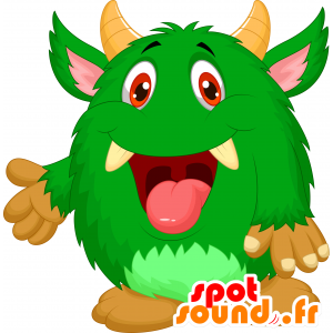 Mascota monstruo verde con cuernos amarillos - MASFR030323 - Mascotte 2D / 3D