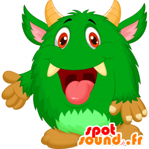 Mascotte de monstre vert avec des cornes jaunes - MASFR030323 - Mascottes 2D/3D