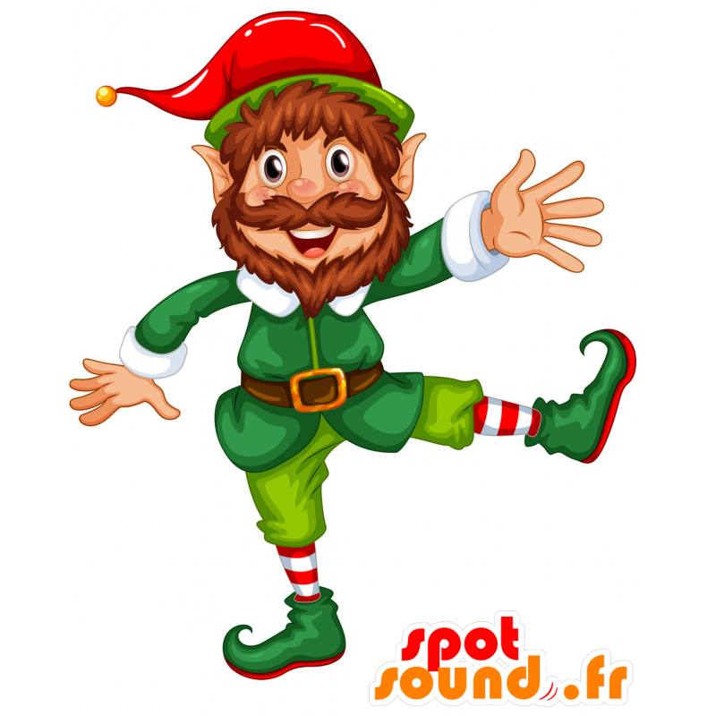 Mascotte de lutin barbu, habillé en verte et rouge - MASFR030324 - Mascottes 2D/3D