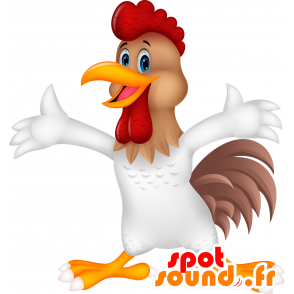 Mascotte de coq blanc avec une crête rouge - MASFR030332 - Mascottes 2D/3D