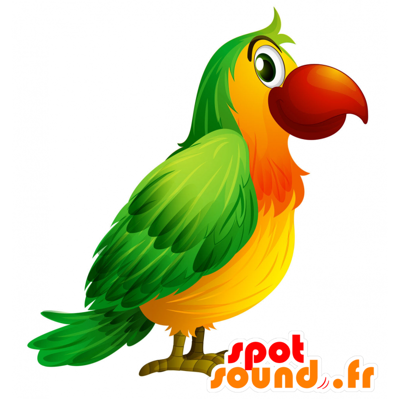 Bird mascot tropical red, green and yellow - MASFR030335 - 2D / 3D mascots