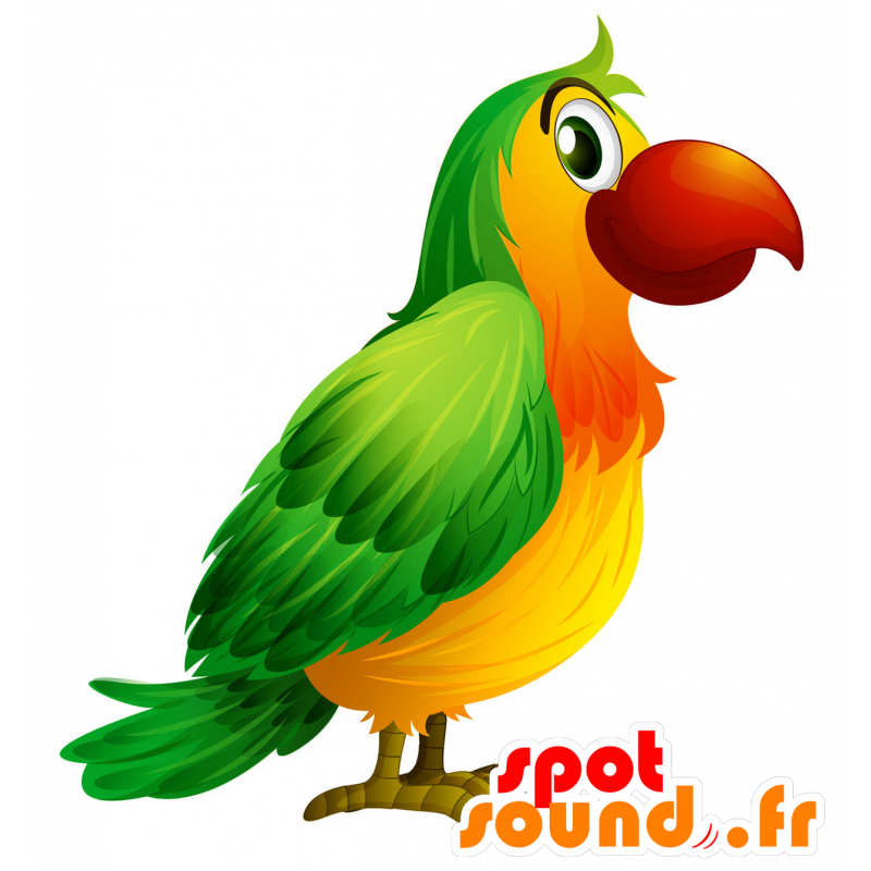 Mascotte d'oiseau tropical rouge, vert et jaune - MASFR030335 - Mascottes 2D/3D