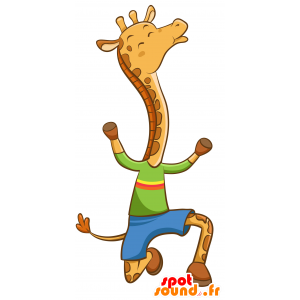 Mascot giraffe giallo e marrone, con un abito colorato - MASFR030339 - Mascotte 2D / 3D