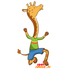 Mascot giraffe giallo e marrone, con un abito colorato - MASFR030339 - Mascotte 2D / 3D