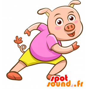 La mascota del cerdo rosado, la mascota del cerdo en traje de colores - MASFR030340 - Mascotte 2D / 3D