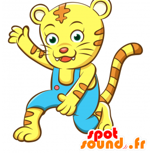 Naranja y amarillo de tigre mascota, peludo y divertido - MASFR030341 - Mascotte 2D / 3D