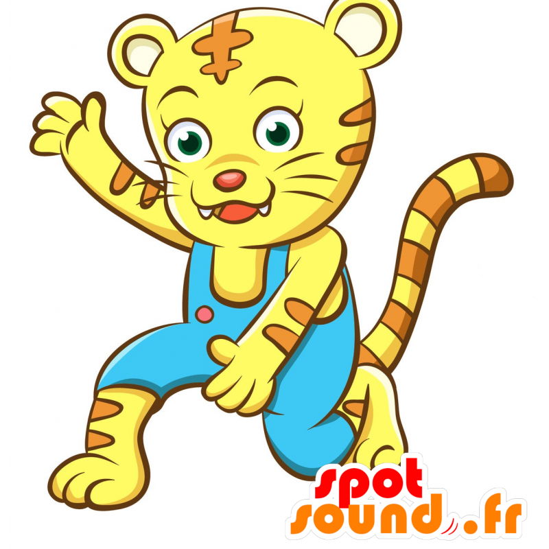 Naranja y amarillo de tigre mascota, peludo y divertido - MASFR030341 - Mascotte 2D / 3D