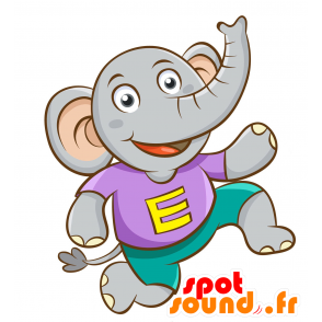 Mascotte d'éléphanteau gris et rose - MASFR030342 - Mascottes 2D/3D