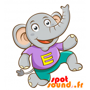 Maskotti harmaa ja vaaleanpunainen norsu - MASFR030342 - Mascottes 2D/3D