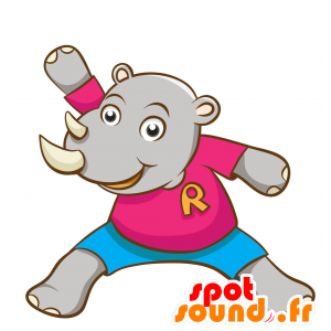 Mascotte de rhinocéros gris, géant et mignon - MASFR030344 - Mascottes 2D/3D