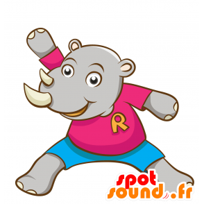 Mascot rinoceronte grigio, gigante carino - MASFR030344 - Mascotte 2D / 3D