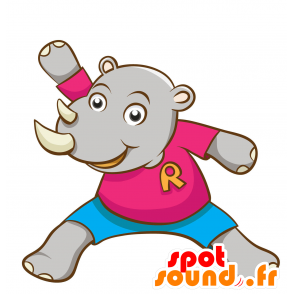 Mascotte de rhinocéros gris, géant et mignon - MASFR030344 - Mascottes 2D/3D