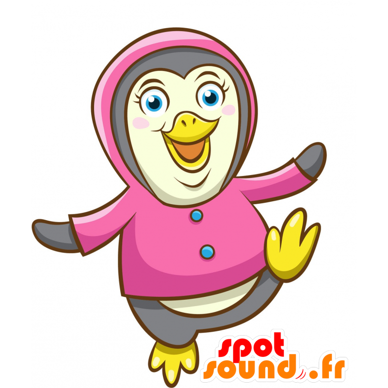 Grande mascote pássaro, cinza e pinguim-de-rosa - MASFR030350 - 2D / 3D mascotes