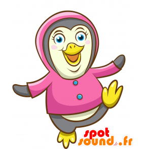 Stor fuglemaskot, grå og lyserød pingvin - Spotsound maskot