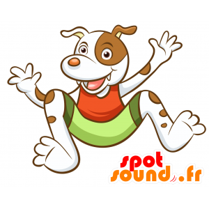 Witte hond mascotte en bruin, leuk, harige - MASFR030351 - 2D / 3D Mascottes