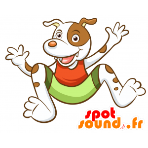 Mascotte de chien blanc et marron, mignon et poilu - MASFR030351 - Mascottes 2D/3D