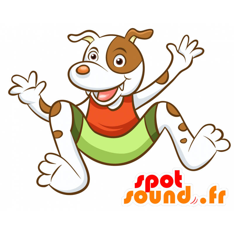 Witte hond mascotte en bruin, leuk, harige - MASFR030351 - 2D / 3D Mascottes